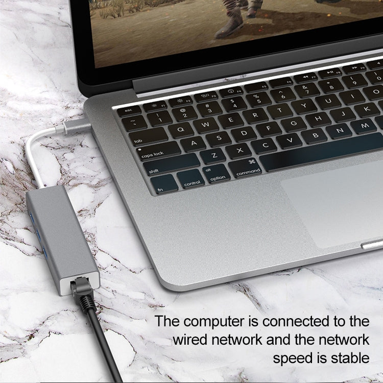 百兆網卡Type-C轉 RJ45+3個USB 3.0 轉換集線器HUB