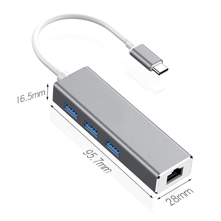 千兆網卡Type-C轉 RJ45+3個USB 3.0 轉換集線器HUB，電腦外置平板手機通用