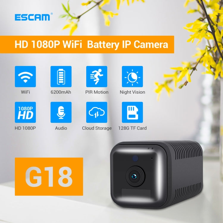 ESCAM G18 1080P全高清可充電電池WiFi攝像機，支持夜視 移動偵測 TF卡 雙向語音