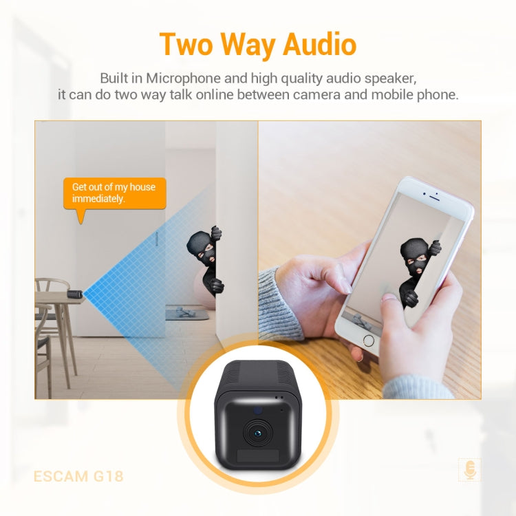 ESCAM G18 1080P全高清可充電電池WiFi攝像機，支持夜視 移動偵測 TF卡 雙向語音