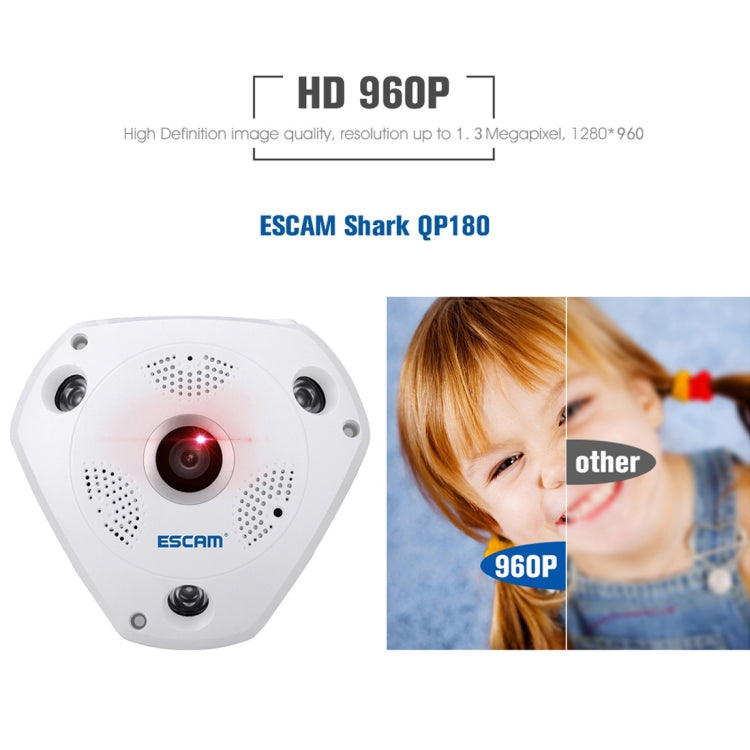 ESCAM Shark QP180 130萬像素WIFI高清網絡攝像機, 紅外距離10米