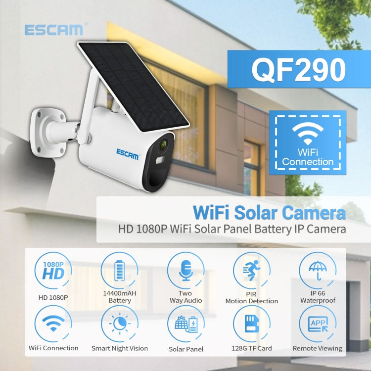 ESCAM QF290 高清1080P WiFi太陽能網絡攝像機 支持運動檢測TF卡 夜視 雙向語音