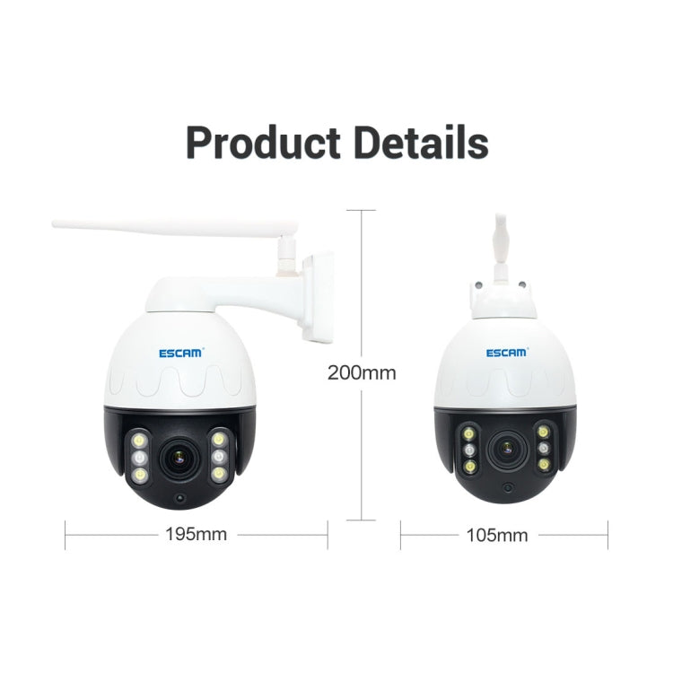 ESCAM Q5068 H.265 5MP 平移/傾斜/4X變焦 WiFi防水IP攝像機，支持Onvif兩路通話&夜視，澳規