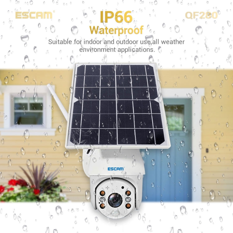 ESCAM QF280 1080P高清IP66防水太陽能板WiFi PT IP攝像機 不帶電池，支持夜視 移動偵測 TF卡 雙向語音