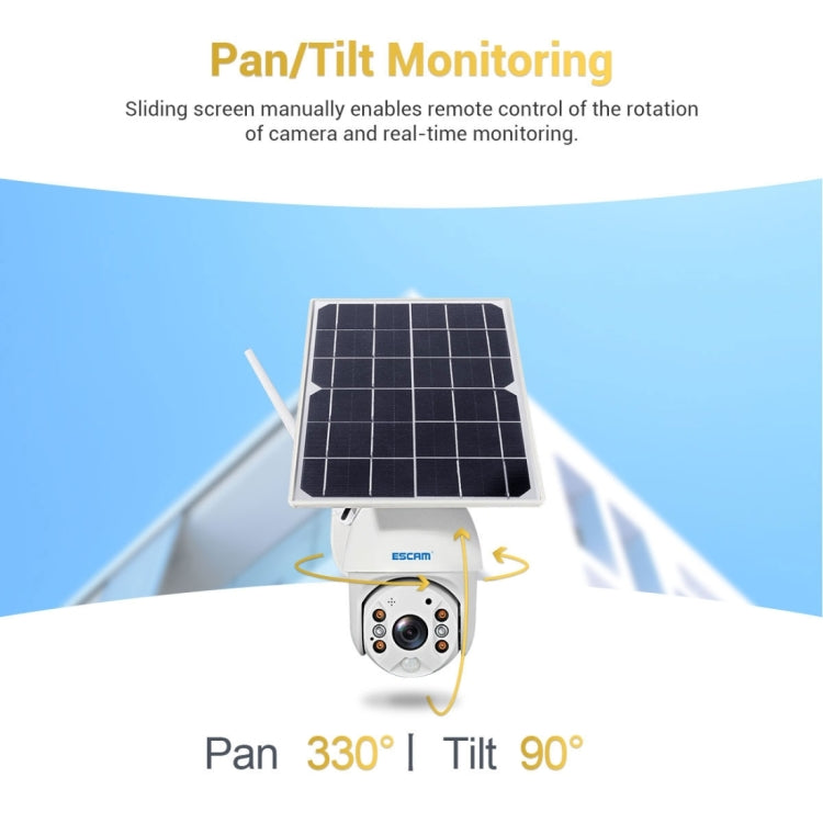 ESCAM QF280 1080P高清IP66防水太陽能板WiFi PT IP攝像機 帶電池，支持夜視 移動偵測 TF卡 雙向語音