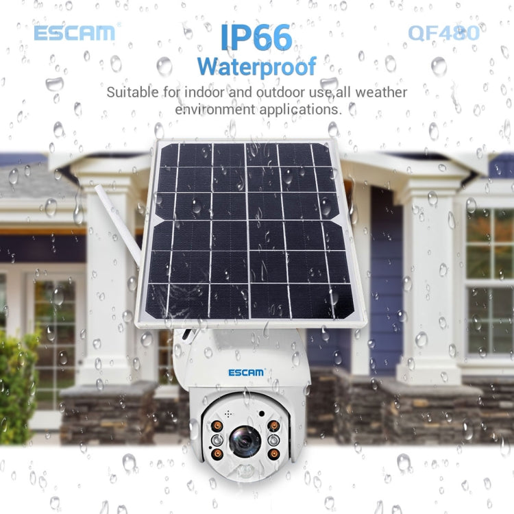 ESCAM QF480 歐版 1080P高清IP66防水太陽能板4G PT IP攝像機 帶電池，支持夜視 移動偵測 TF卡 雙向語音