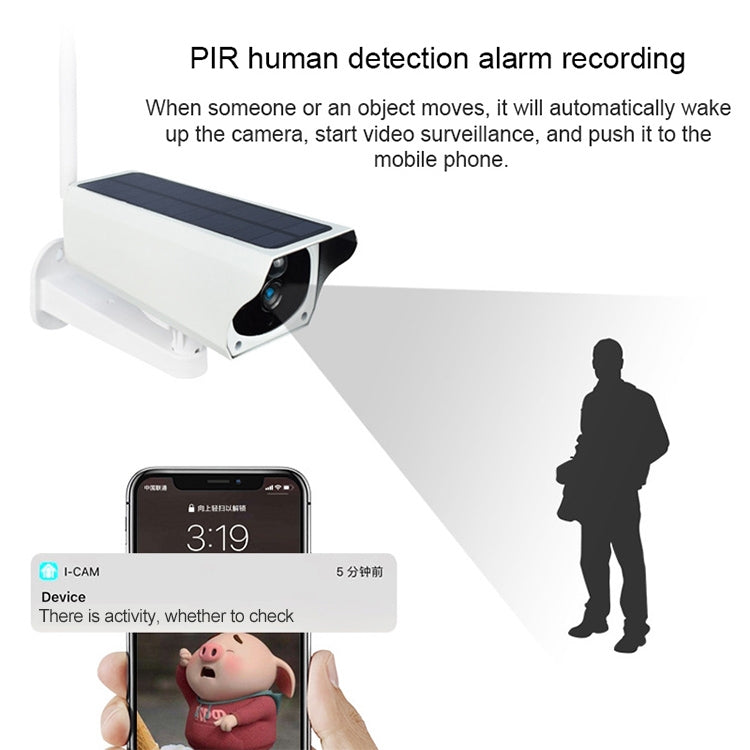 T1-2 200萬像素 WiFi版本 IP67防水太陽能高清監控攝像頭不帶電池&內存，支持紅外夜視&移動偵測/報警&語音對講&手機監控