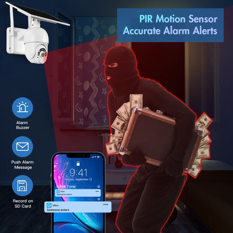 T22 1080P全高清太陽能WiFi攝像機，支持PIR報警&夜視&雙向音頻&TF卡