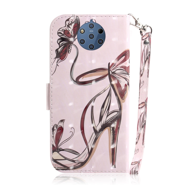 適用於諾基亞 9 3D彩繪蝴蝶高跟鞋熊圖案左右開皮套 帶支架&卡槽&錢包