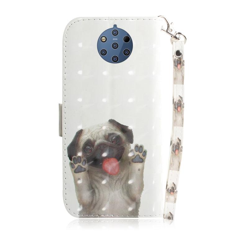 適用於諾基亞 9 3D彩繪哈巴狗圖案左右開皮套 帶支架&卡槽&錢包