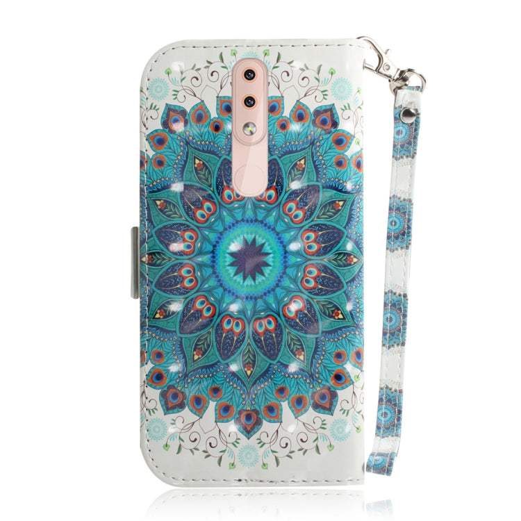 適用於諾基亞 4.2 3D彩繪孔雀花圖案左右開皮套 帶支架&卡槽&錢包
