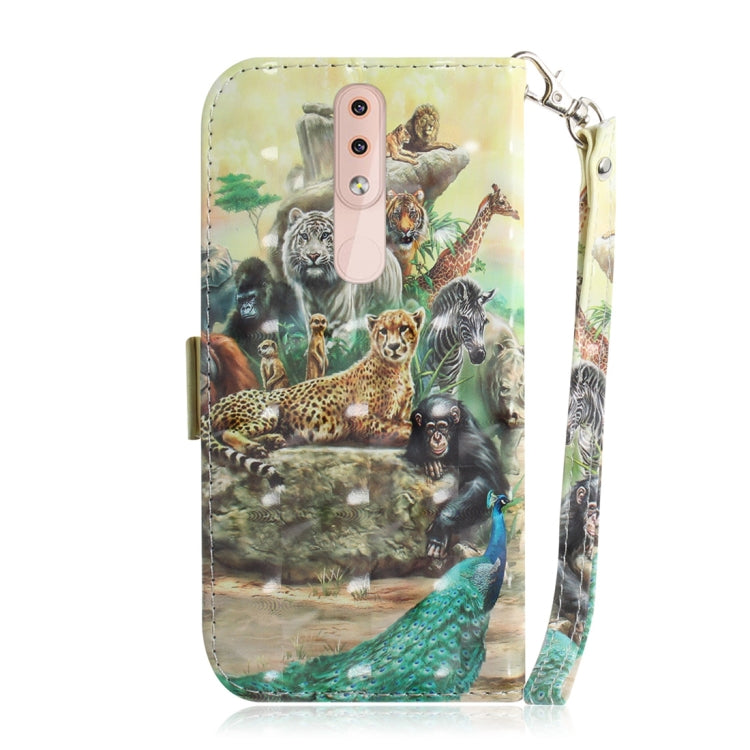 適用於諾基亞 4.2 3D彩繪動物園圖案左右開皮套 帶支架&卡槽&錢包