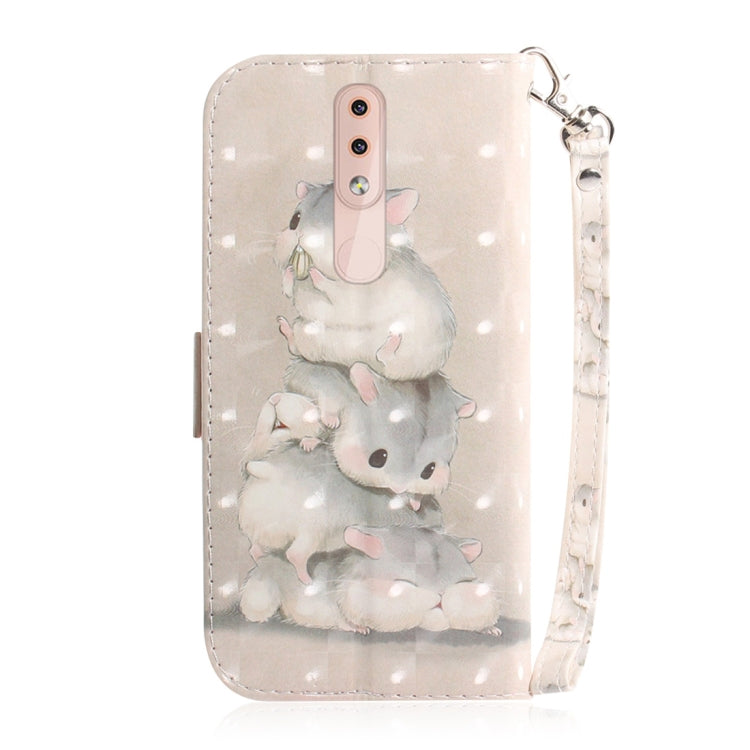 適用於諾基亞 4.2 3D彩繪三隻松鼠圖案左右開皮套 帶支架&卡槽&錢包