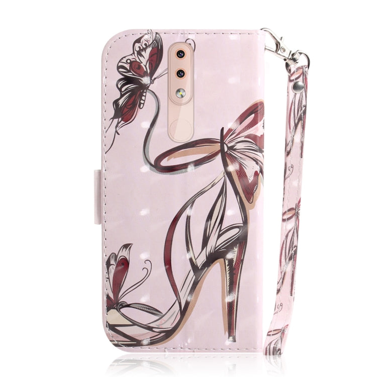 適用於諾基亞 4.2 3D彩繪蝴蝶高跟鞋圖案左右開皮套 帶支架&卡槽&錢包