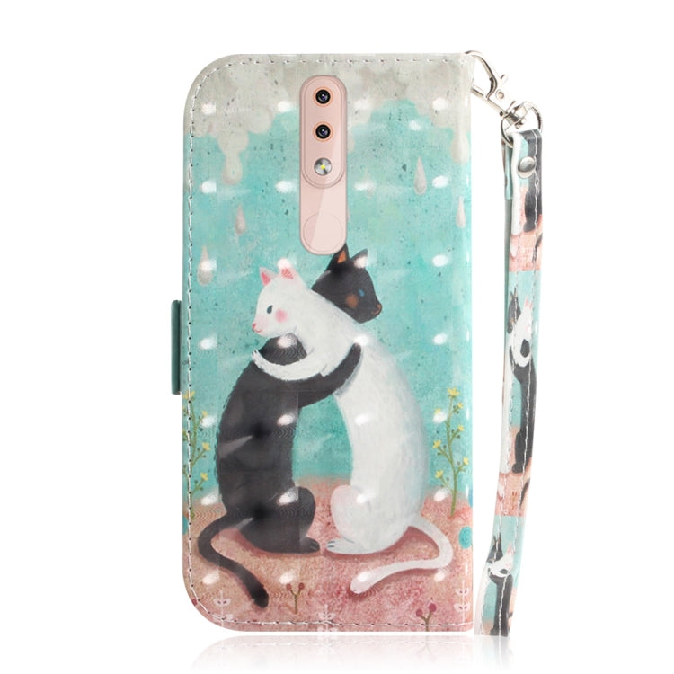 適用於諾基亞 4.2 3D彩繪黑白貓圖案左右開皮套 帶支架&卡槽&錢包