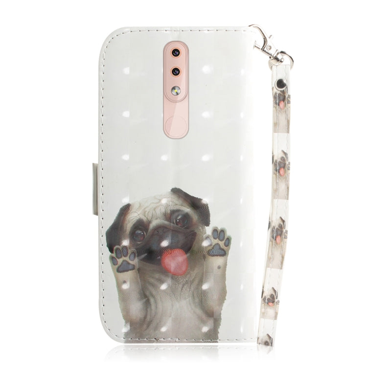 適用於諾基亞 4.2 3D彩繪哈巴狗圖案左右開皮套 帶支架&卡槽&錢包