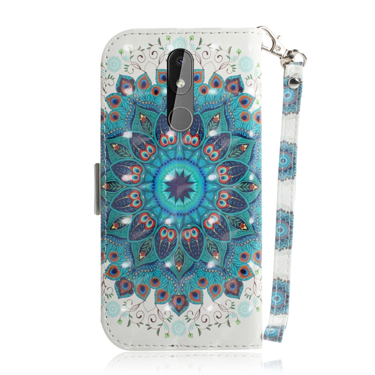 適用於諾基亞 3.2 3D彩繪孔雀花圖案左右開皮套 帶支架&卡槽&錢包