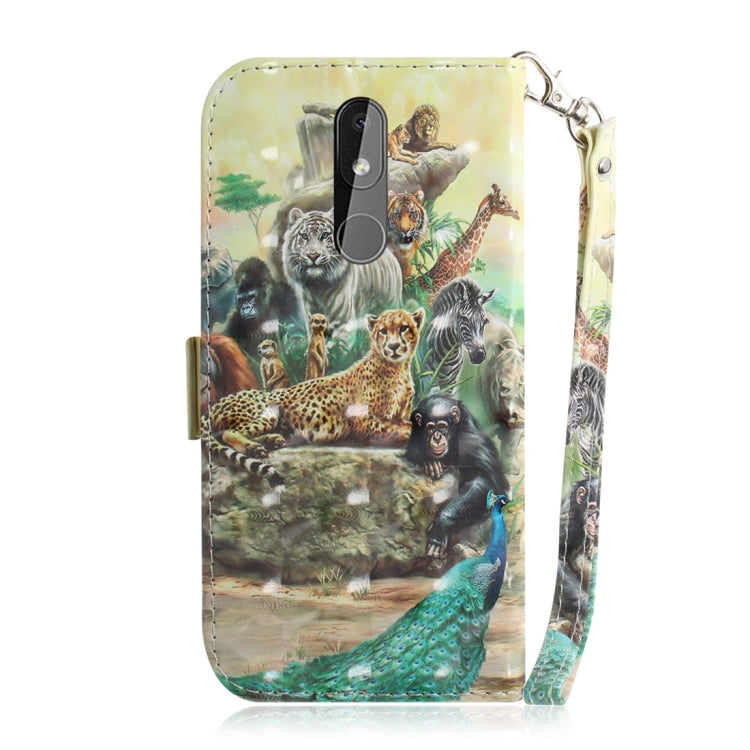 適用於諾基亞 3.2 3D彩繪動物園圖案左右開皮套 帶支架&卡槽&錢包