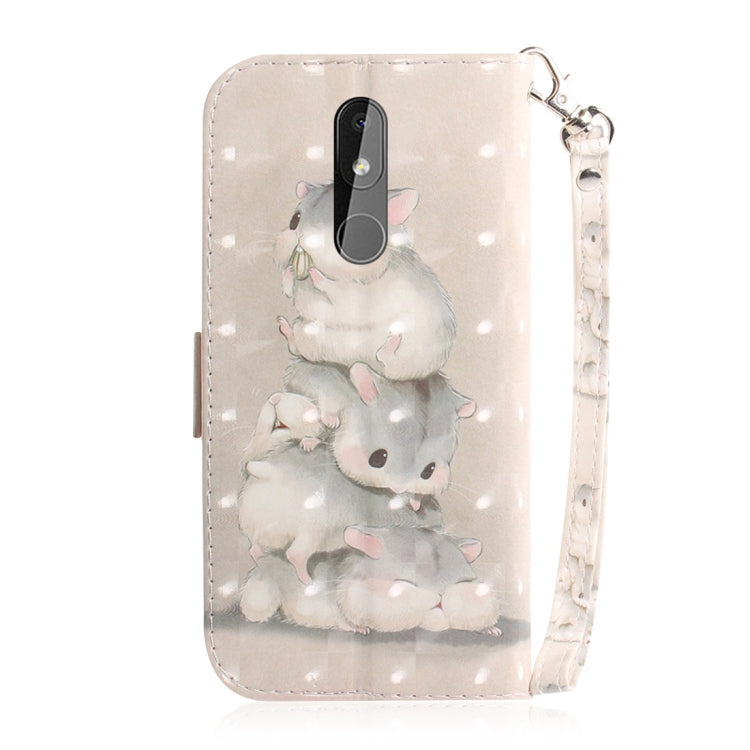 適用於諾基亞 3.2 3D彩繪三隻松鼠圖案左右開皮套 帶支架&卡槽&錢包