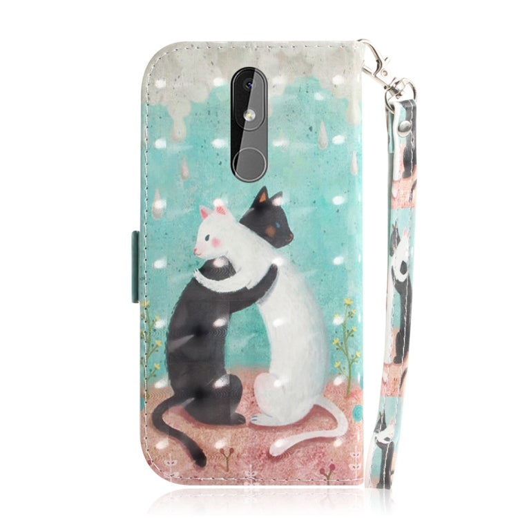 適用於諾基亞 3.2 3D彩繪黑白貓圖案左右開皮套 帶支架&卡槽&錢包