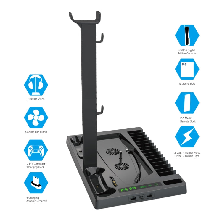 OIVO IV-P5246 多功能充電底座帶風扇 適用於索尼 PS5