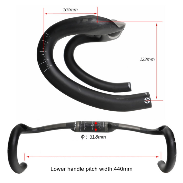 TOSEEK UD碳纖維紋理公路自行車車把，尺寸：440mm