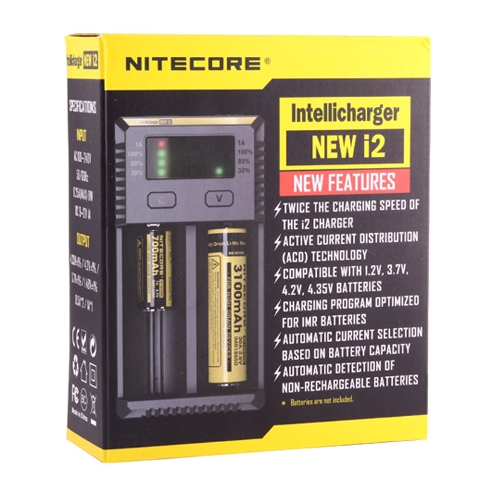 Nitecore NEW i2智能電池充電器, 帶LED指示燈, 適用於14500, 16340 , 18650, 22650, 26650, Ni-MH and Ni-Cd  等電池