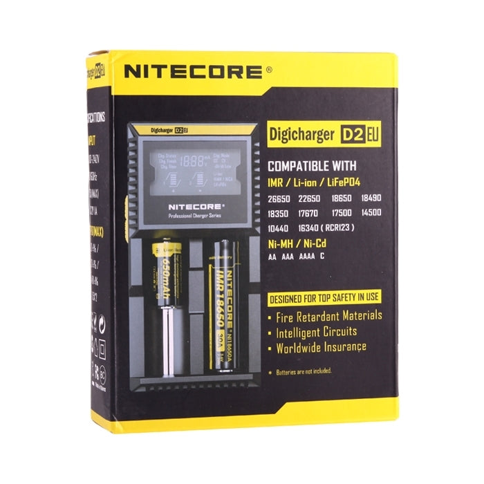 Nitecore D2 智能電池充電器, 帶LED指示燈, 適用於14500, 16340 , 18650, 22650, 26650, Ni-MH and Ni-Cd  等電池