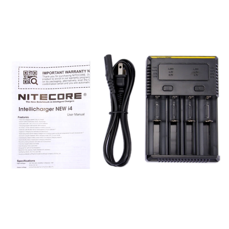 Nitecore NEW i4智能電池充電器, 帶LED指示燈, 適用於14500, 16340 , 18650, 22650, 26650, Ni-MH and Ni-Cd  等電池