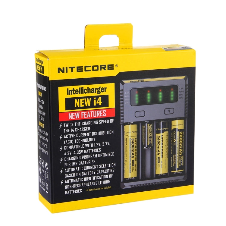 Nitecore NEW i4智能電池充電器, 帶LED指示燈, 適用於14500, 16340 , 18650, 22650, 26650, Ni-MH and Ni-Cd  等電池