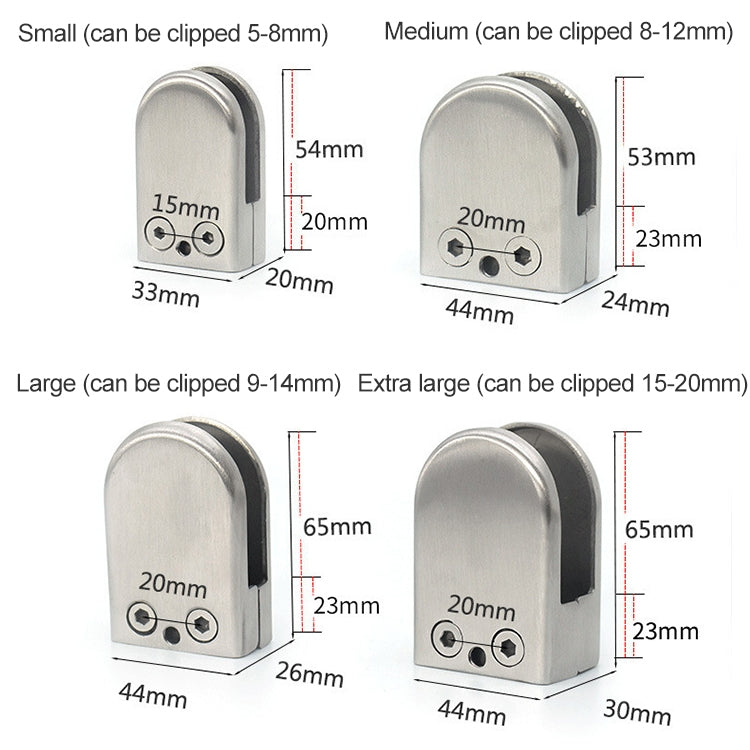 15-20mm Concave Curved Bottom Matte Polished 201 Stainless Steel Fixed Clip Railing Glass Wood Layer Board Clamp Bracket