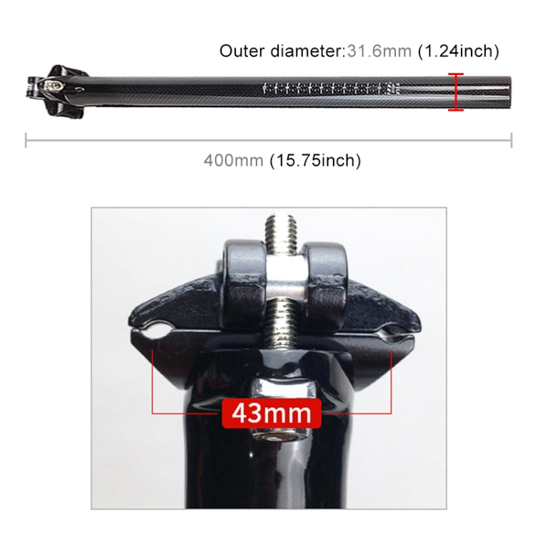 TOSEEK 3K碳纖維自行車座管座桿，尺寸：31.6x400mm