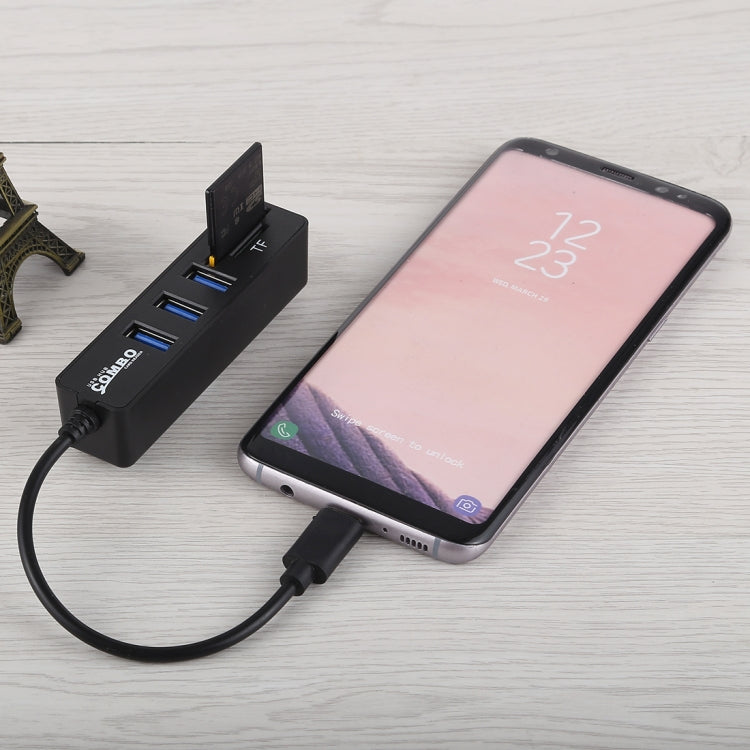 2合1 TF卡&SD卡讀卡器+3xUSB口 轉Type-C HUB集線轉接器 總長：約24cm