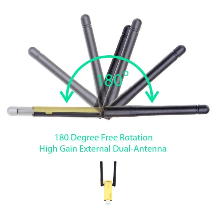 AC1200Mbps USB3.0雙頻迷你無線網卡帶2根外置天線