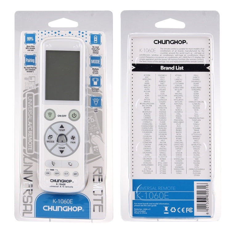 CHUNGHOP K-1060E 萬能空調遙控器