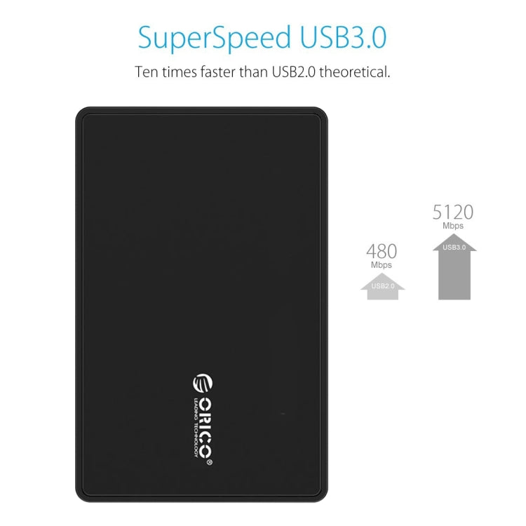 ORICO 2588US3-BK 移動硬盤盒子/USB3.0筆記本2.5英寸9.5毫米厚度SATA HDD / SSD串口硬盤盒