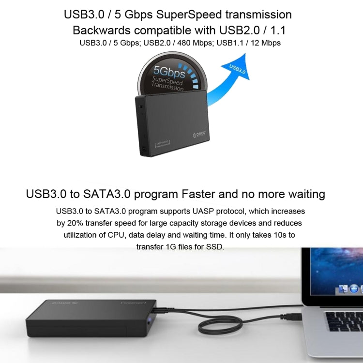 ORICO 3588C3 SATA 3.0 轉Type-C 2.5 / 3.5英寸SSD / SATA HDD硬盤盒，支持UASP協議