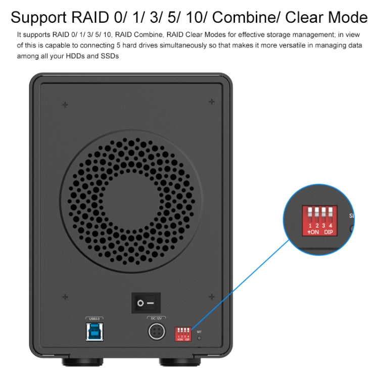 ORICO 9558RU3 五盤位移動硬盤盒/USB 3.0 Type-B 鋁合金3.5英寸SATA HDD硬盤盒, 支持RAID 0 / 5模式