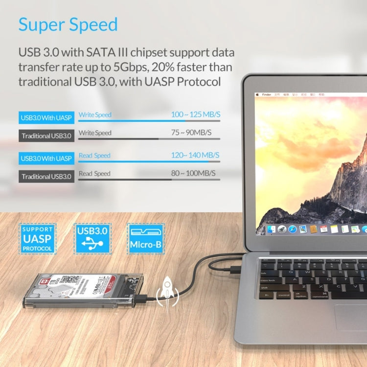 ORICO 2139U3-CR 透明移動硬盤盒子/USB3.0筆記本2.5英寸9.5毫米厚度SATA HDD / SSD串口硬盤盒