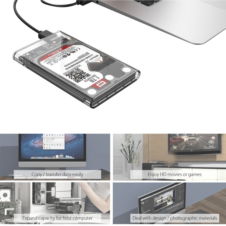 ORICO 2139U3-CR 透明移動硬盤盒子/USB3.0筆記本2.5英寸9.5毫米厚度SATA HDD / SSD串口硬盤盒