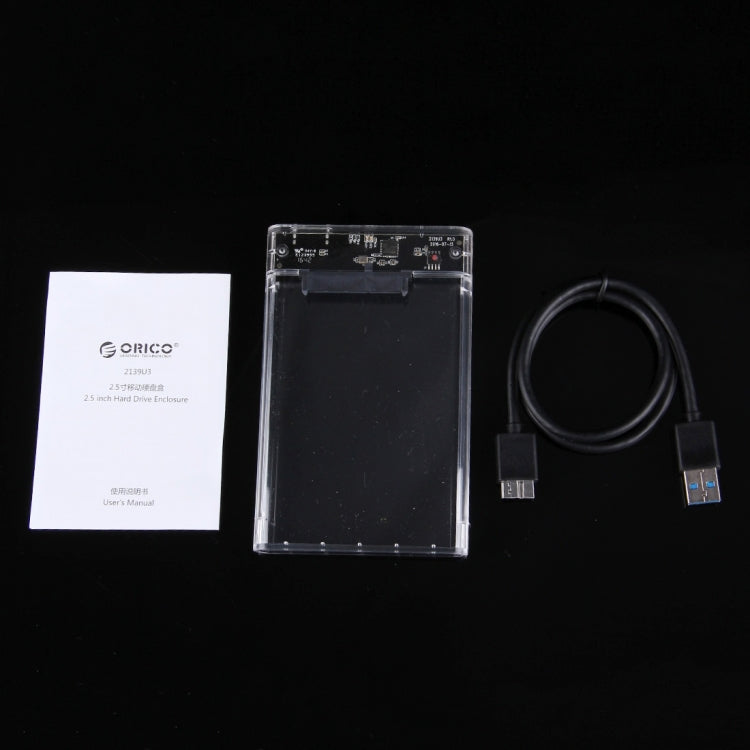 ORICO 2139U3-CR 透明移動硬盤盒子/USB3.0筆記本2.5英寸9.5毫米厚度SATA HDD / SSD串口硬盤盒