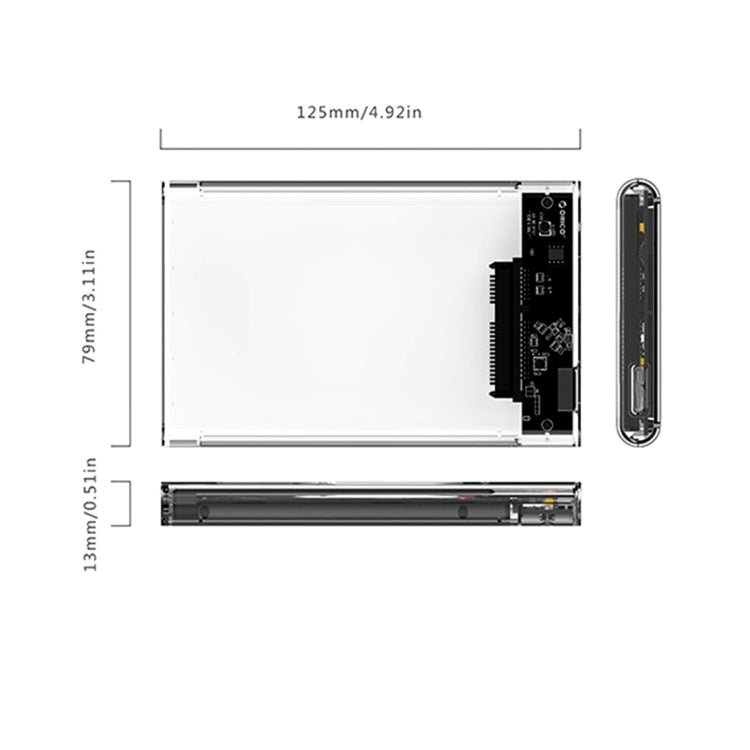 ORICO 2139U3-CR 透明移動硬盤盒子/USB3.0筆記本2.5英寸9.5毫米厚度SATA HDD / SSD串口硬盤盒