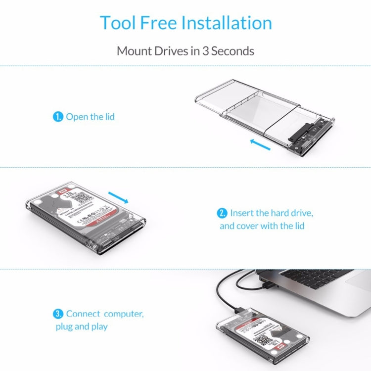 ORICO 2139U3-CR 透明移動硬盤盒子/USB3.0筆記本2.5英寸9.5毫米厚度SATA HDD / SSD串口硬盤盒