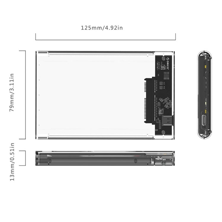 ORICO 2139C3-CR 透明移動硬盤盒子/USB3.1 Type C筆記本2.5英寸9.5毫米厚度SATA HDD / SSD串口硬盤盒