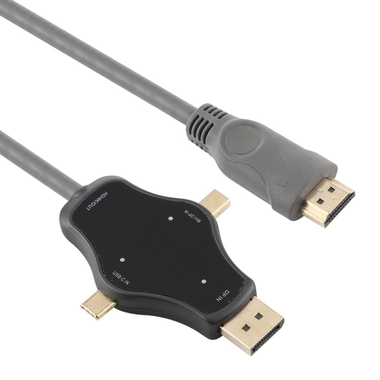 D65A DisplayPort In & Mini DP In & Type-C In 轉 HDMI 4K Output 多功能轉接線 線長：1.8m