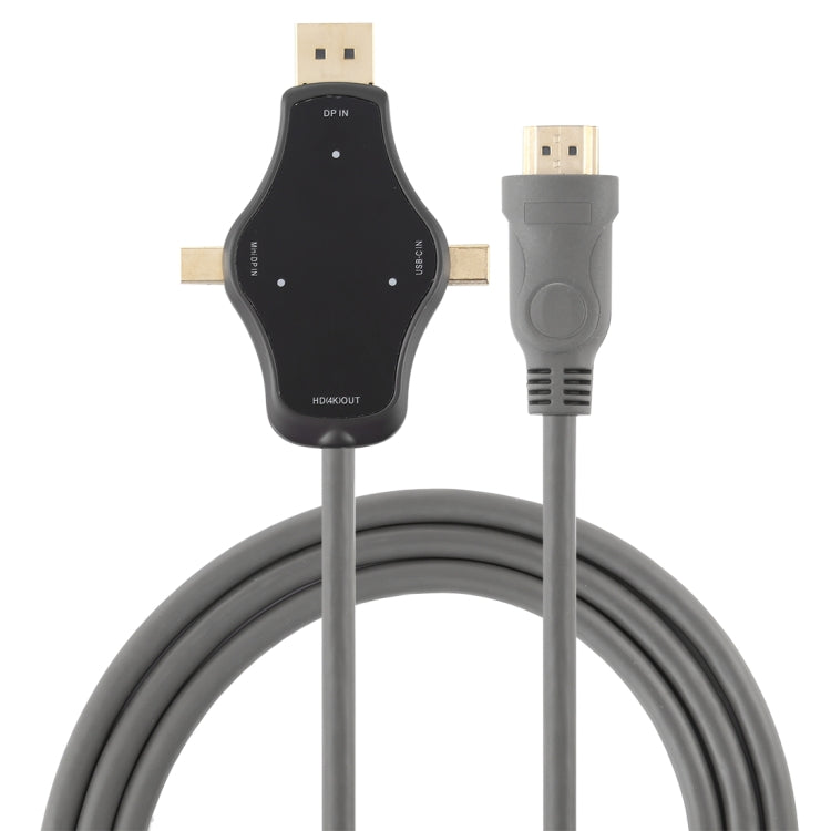 D65A DisplayPort In & Mini DP In & Type-C In 轉 HDMI 4K Output 多功能轉接線 線長：1.8m