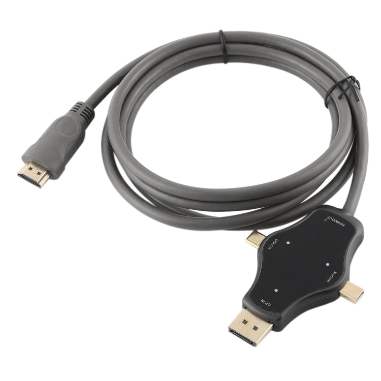 D65A DisplayPort In & Mini DP In & Type-C In 轉 HDMI 4K Output 多功能轉接線 線長：1.8m