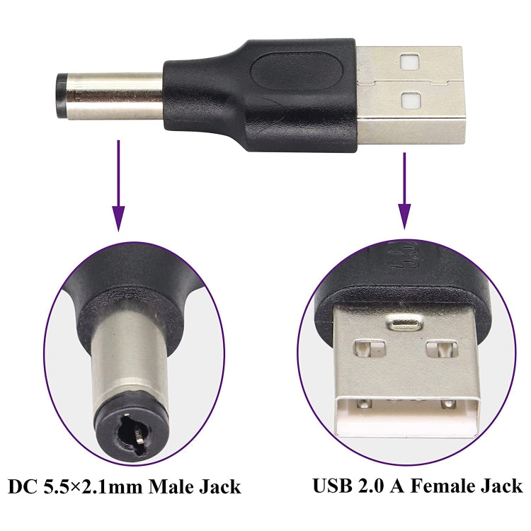 10個一賣 5.5x2.1mm公頭 轉 USB 2.0公頭 DC電源插頭連接器
