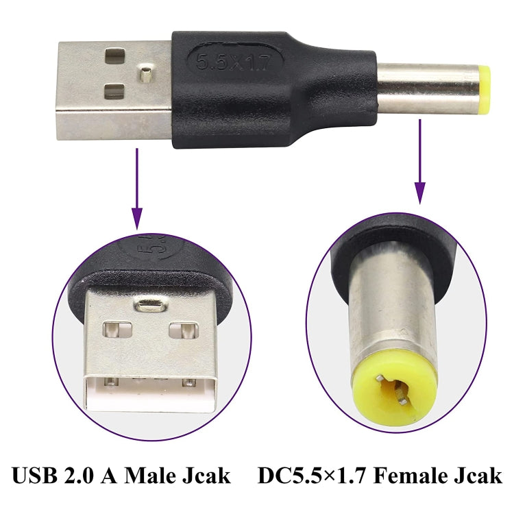 10個一賣 5.5x1.7mm公頭 轉 USB 2.0公頭 DC電源插頭連接器