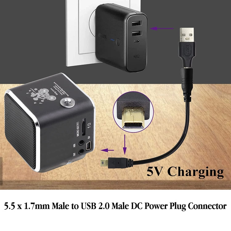 10個一賣 5.5x1.7mm公頭 轉 USB 2.0公頭 DC電源插頭連接器